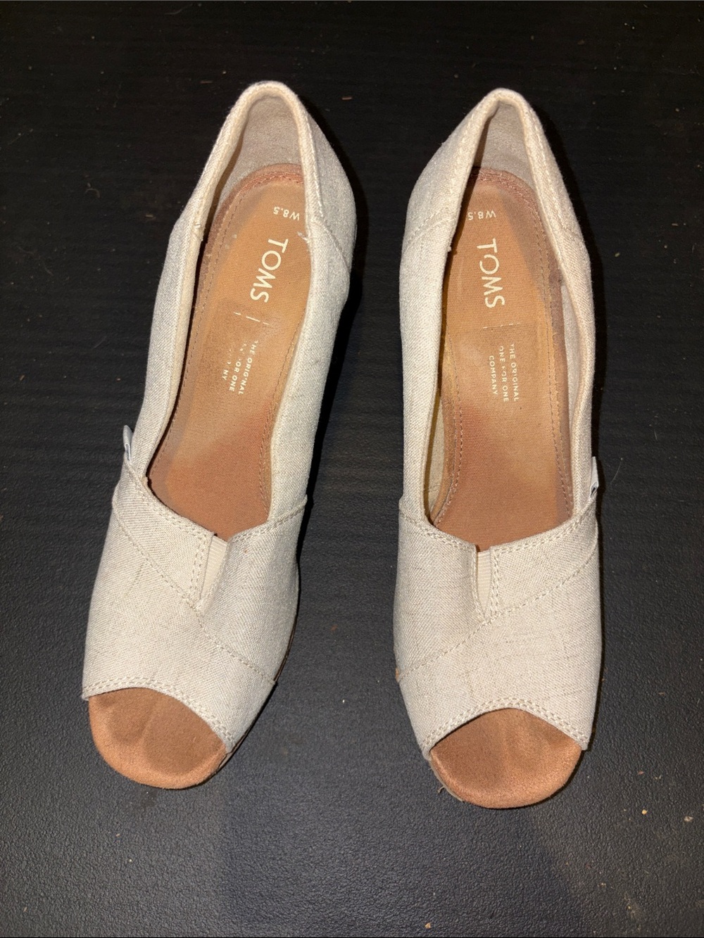 TOMS Neutral Cream Canvas Peep-Toe Heels